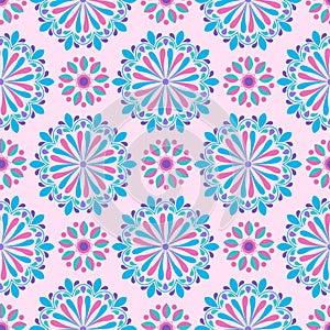 Bright mandala pattern in pink-white and blue